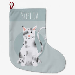 Roligt Modern Cute Black and White Cat Tecknad Kid Stor Julstrumpa