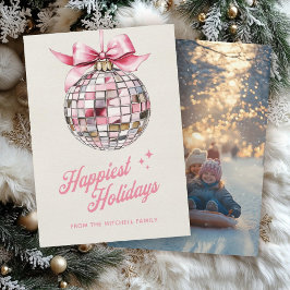 Roligt Modern Disco Boll Ornament Happiest Photo Julkort