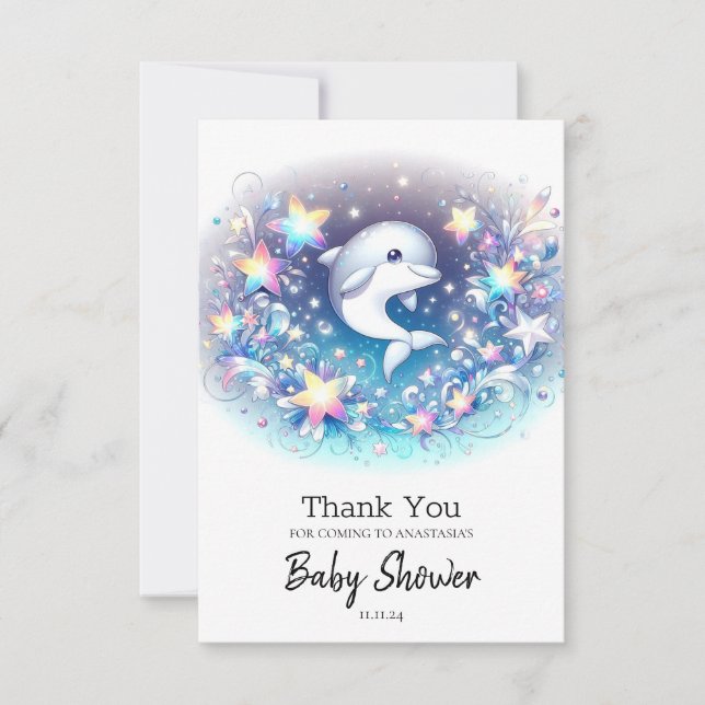 Roligt Modern Dolphin Baby Shower Tack Kort (Framsida)