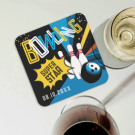 Roligt Modern färgstark blå Strejka Bowling Star P Underlägg Papper Kvadrat