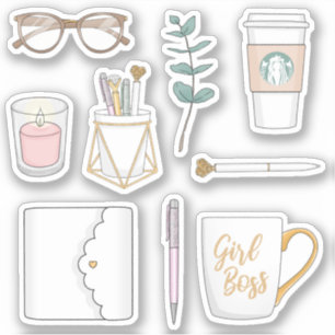 Roligt Modern Girl Chef Coffee White Planner Stick Klistermärken