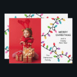 Roligt Modern God jul Festive Ljus Photo Julkort<br><div class="desc">Roligt Modern God jul Festive Ljus Photo Helgdag Card-julkort har en roligt, modern och enkel design med ditt favoritfoto. Texten täcker över "God jul" i modern skripttypografi på en vit bakgrund som accentueras med färgstarkt julklammerande ljus. Personlig namnen eller anpassningsbarna nedan och anpassningsbarnas meddelande på motsatt sida. Perfekt för familj...</div>