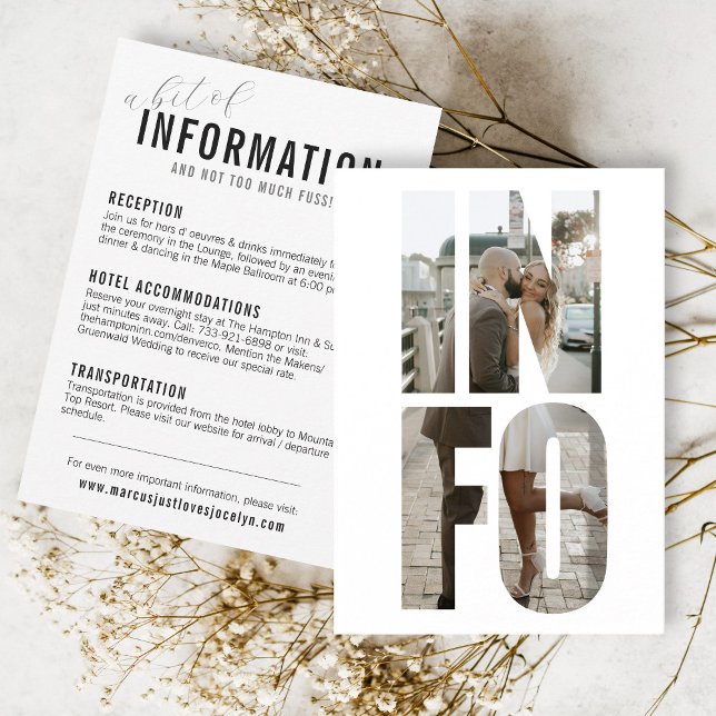 Roligt Modern INFO Photo Ord Bröllop Information C Tilläggskort (a bit of information and not too much fuss wedding INFO photo frame words reception hotel website)