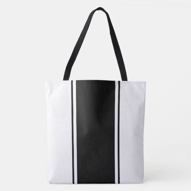 Roligt Modern Lodrät Black Tävla Rand On White Tygkasse (Framsida)