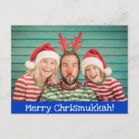 Roligt Modern Merry Christmukkah Photo Blue and Wh
