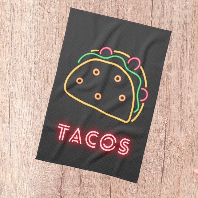 Roligt Modern Neon Tacos Symbol Kökshandduk (Skapare uppladdad)