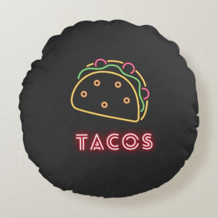 Roligt Modern Neon Tacos Symbol Rund Kudde