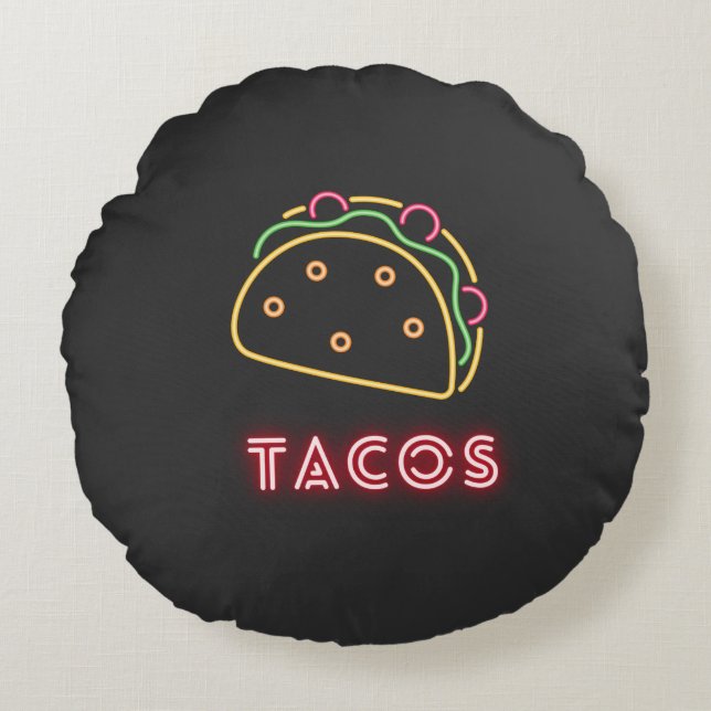 Roligt Modern Neon Tacos Symbol Rund Kudde (Framsidan)