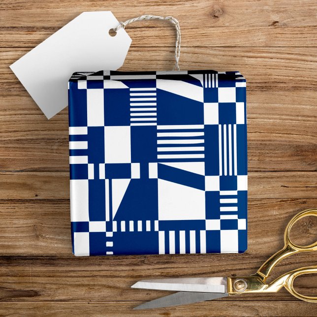 Roligt Modern Papper inkapslad blå och vit figursä Presentpapper (Skapare uppladdad)