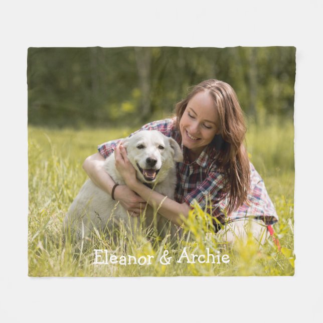 Roligt Modern Pet Photo Personlig Monogram Namn Fleecefilt (Framsidan (Horisontell))