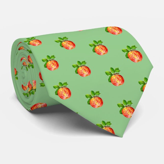 Roligt Modern Red Apple Fruit Mönster Grönt Slips (Rullad)