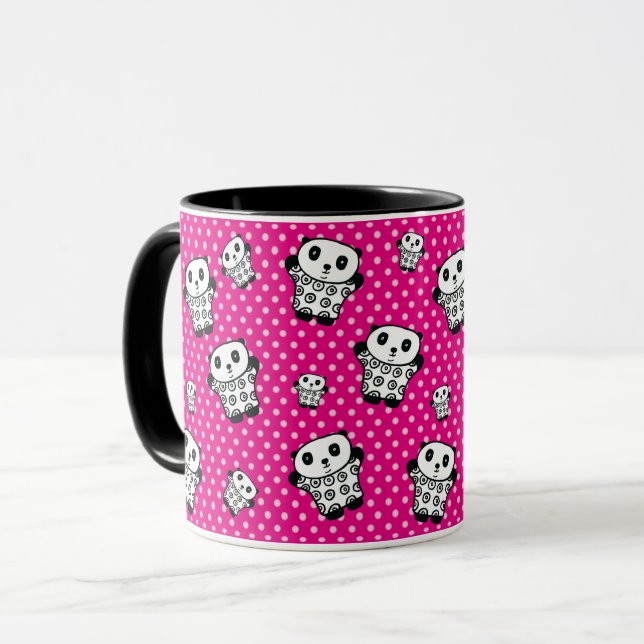 Roligt Modern Rosa Girly Kawaii Panda Bear Polka d Mugg (Framsida vänster)