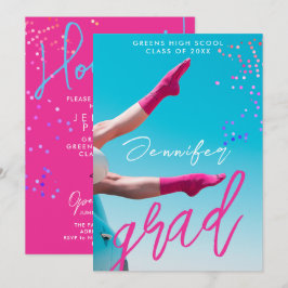 Roligt Modern Shock rosa Typo College Grad Photo Meddelande