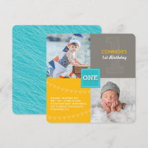 Roligt Modern Squares ONE Photo Pojke 1:a födelsed