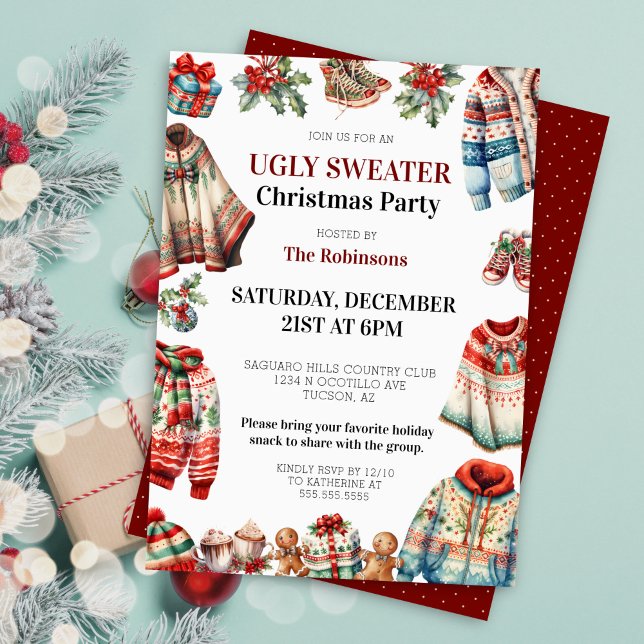 Roligt Modern Ugly Sweater Office jul Party Inbjudningar (fun ugly sweater christmas party invitations for corporate office holiday party invites)