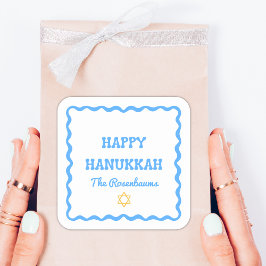 Roligt Modern Vågigt Gräns Blue Hanukkah nutid Fyrkantigt Klistermärke