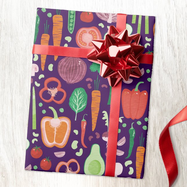 Roligt Modern Vegetable Mönster Presentpapper (Fun modern colorful healty vegetable pattern gift wrapping paper roll)