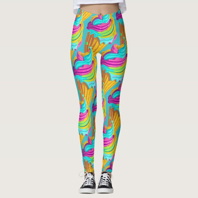 Roligt modernt flickigt färgglatt iskonmönster  leggings (Framsida)