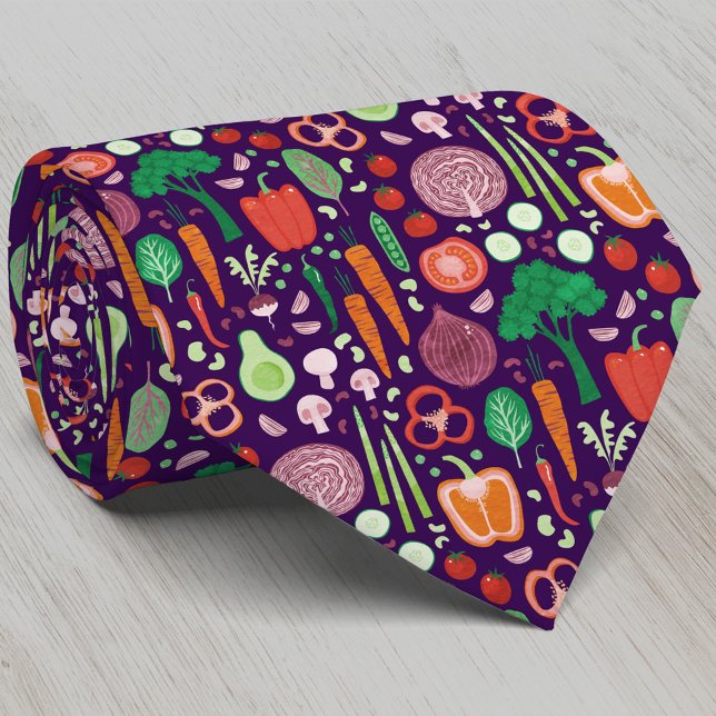 Roligt Modernt Grönsaksmönster Slips (Fun modern colorful healty vegetable pattern neck tie)