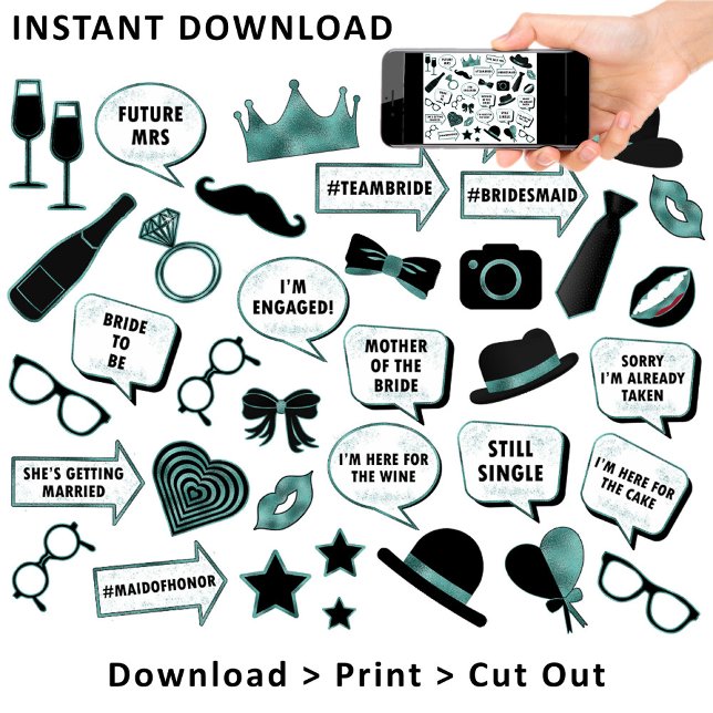 Roligt Möhippa Photo Booth Teal Printable Props Poster (This is intended for Digital Instant Download / Printable Purchase. Click the "Choose Your Format".)