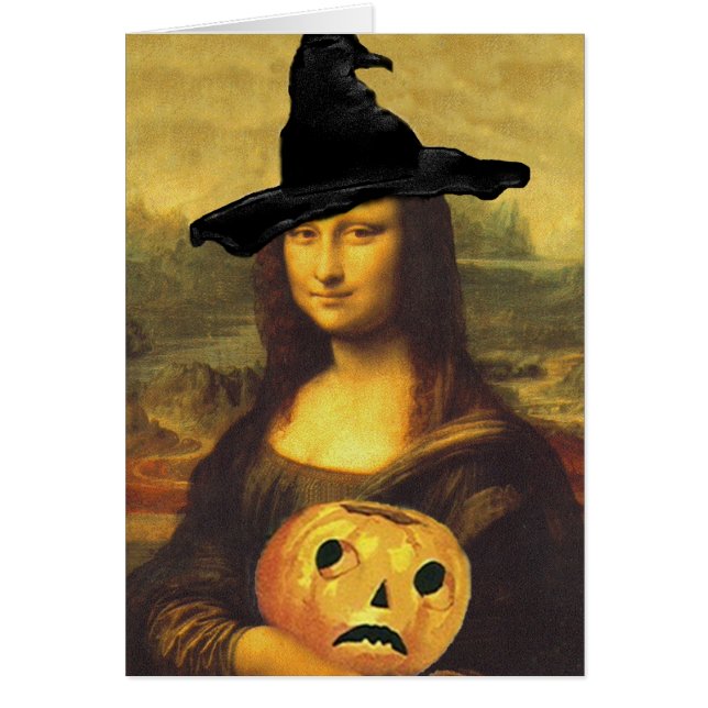 Roligt Mona Lisa Witch JOL pumpkin Happy halloween OBS Kort (Framsidan)