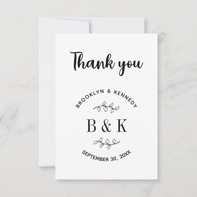Roligt Monogram Blommigt Botanical Bröllop par Nam Tack Kort (Framsida)