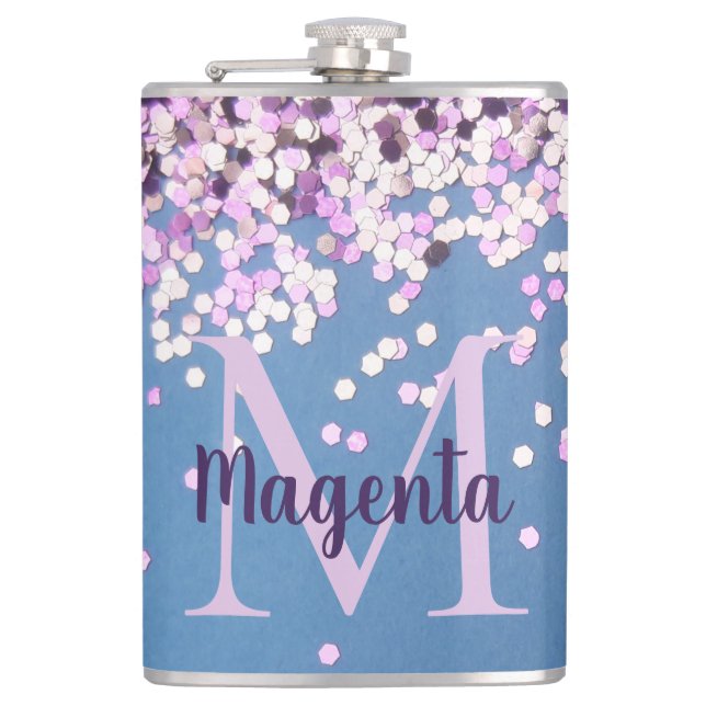Roligt Monogram Lavender Confetti på Blue Fickplunta (Framsidan)