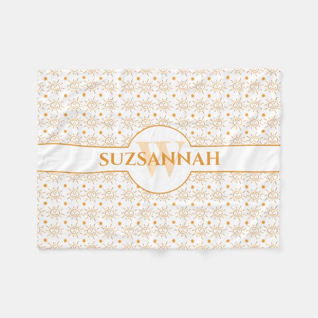 Roligt Monogram Namn Hand plockade Sol Fleecefilt (Framsidan (Horisontell))