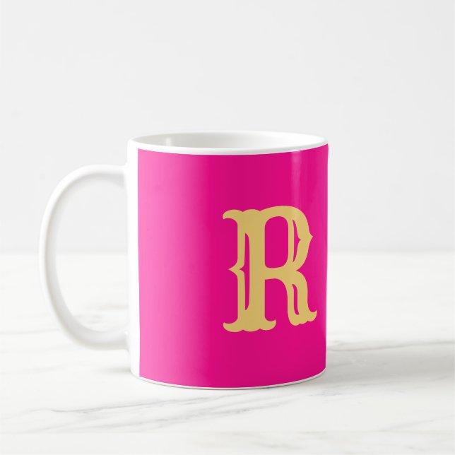 Roligt Monogram Shock rosa Kaffemugg (Vänster)