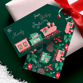 Roligt Monogram Vintage Tåg Julgran Leverans Presentetikett