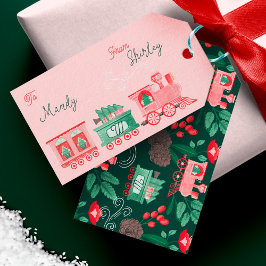 Roligt Monogram Vintage Tåg Julgran Leverans Presentetikett