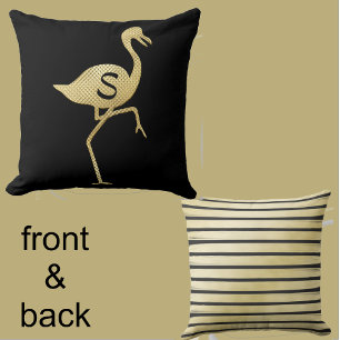 Roligt Monogrammable Guld Flamingo, Guld och Black Kudde
