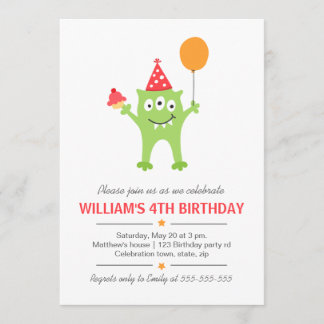 Roligt monster med ballong- och muffinfödelsedag inbjudningar