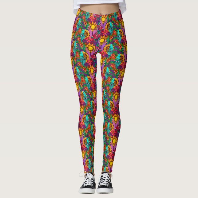 Roligt mönster med blommor och händer leggings (Framsida)