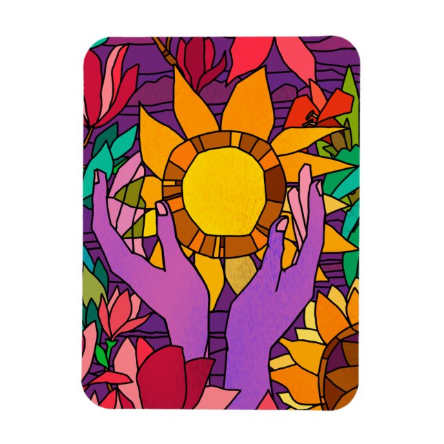 Roligt mönster med blommor och händer magnet (Vertikal)