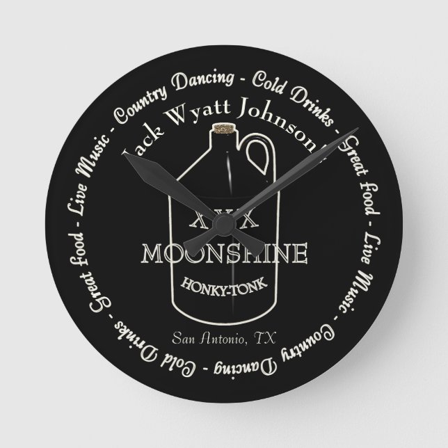 Roligt Moonshine Honky-tonk Pub Wall Clock Rund Klocka (Framsida)