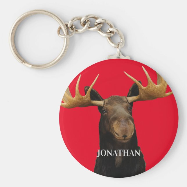 Roligt Moose Red Namn Wildlife Nyckelring (Framsidan)