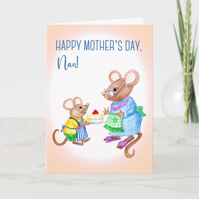 Roligt Mors dag för Nan med Cute Mice Card Kort (Framsida)