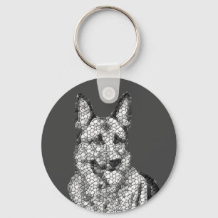 Roligt Mosaic B&W German Shepherd Nyckelring