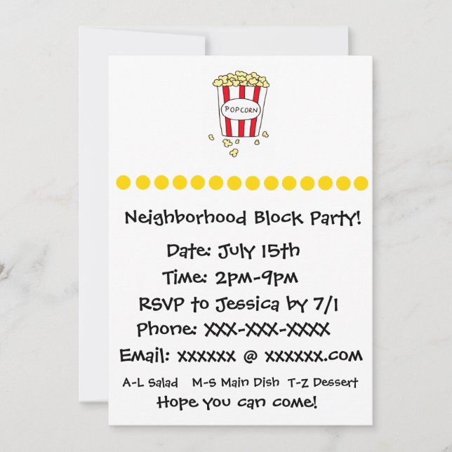 Roligt Movie Theater Popcorn Block Party Inbjudan (Framsida)