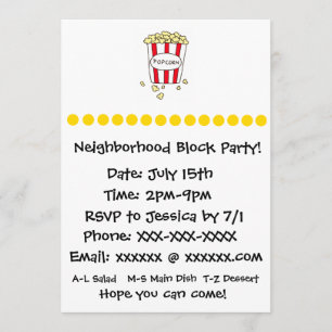 Roligt Movie Theater Popcorn Block Party Inbjudan