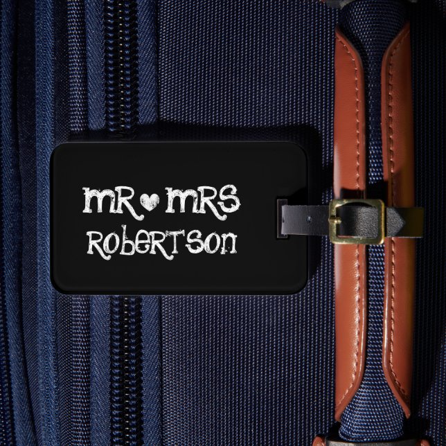 Roligt Mr. och Mrs. Black Chalkboard resbagagemärk Bagagebricka (Framsida Insitu 4)