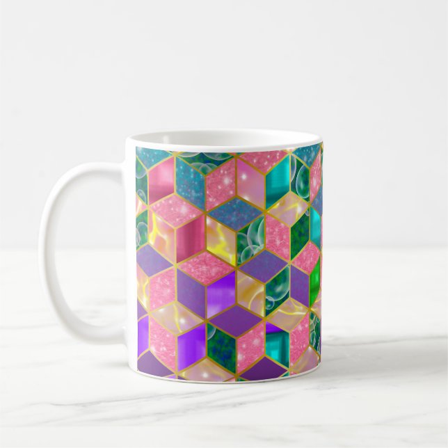 Roligt multiblandad diagonalformad hexagon 2 kaffemugg (Vänster)