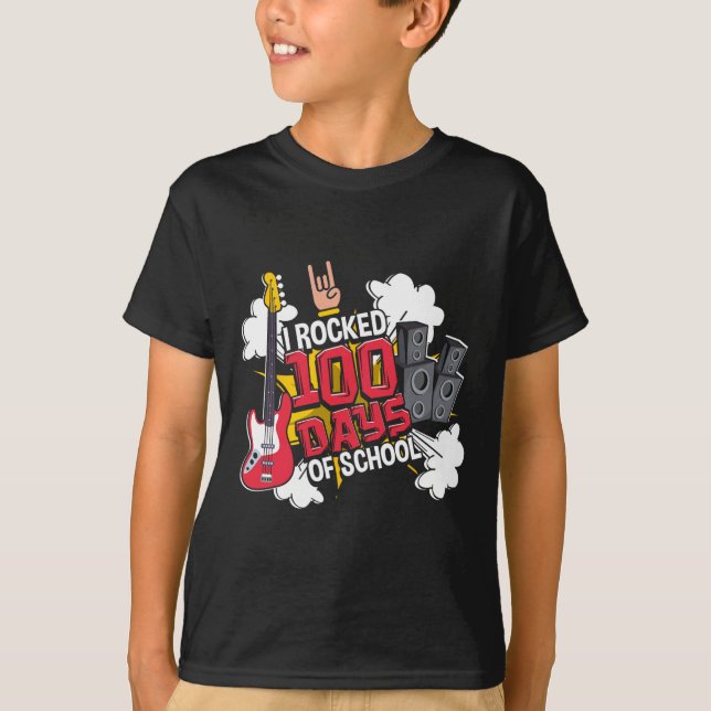 Roligt Music Guitar I Rocked 100 dagar i skolan T Shirt (Framsida)