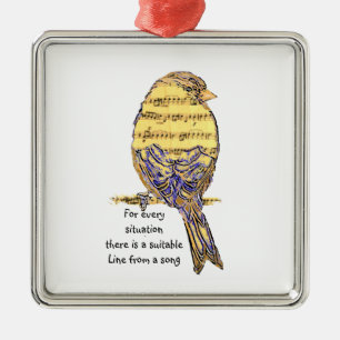Roligt Music Quote Life Sång Lyrics med Bird Julgransprydnad Metall