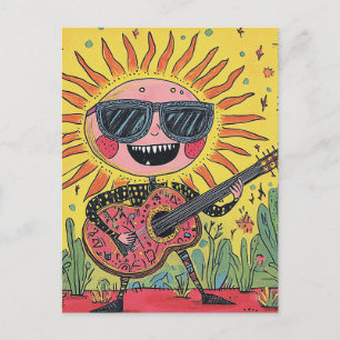 Roligt Musical Sunshine Spelar Guitar Vykort