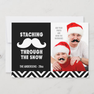 ROLIGT MUSTACHE PHOTO JULHÄLSNINGAR Chevron Julkort