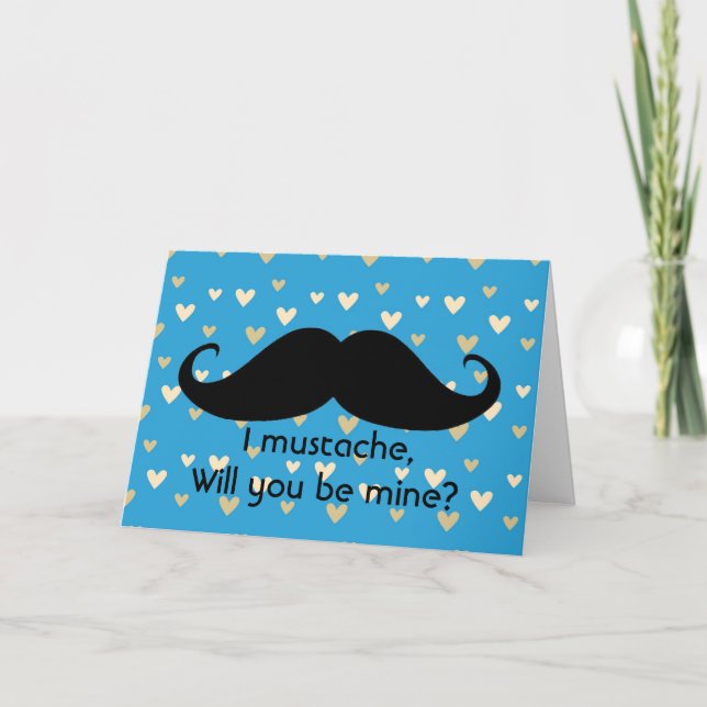 Roligt mustaschvalentin kort för hjärtor för (Framsida)