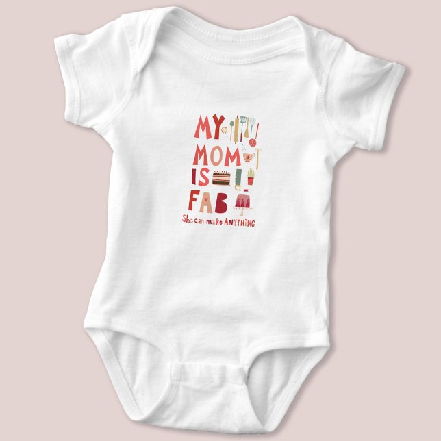 Roligt My Mamma är Fab Hand Lettering T Shirt (My Mom is Fab baby bodysuit)