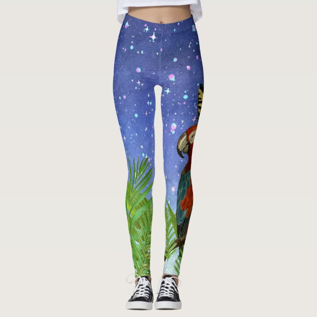 Roligt Mystical Night, Parrot and Butterfly Leggings (Framsida)